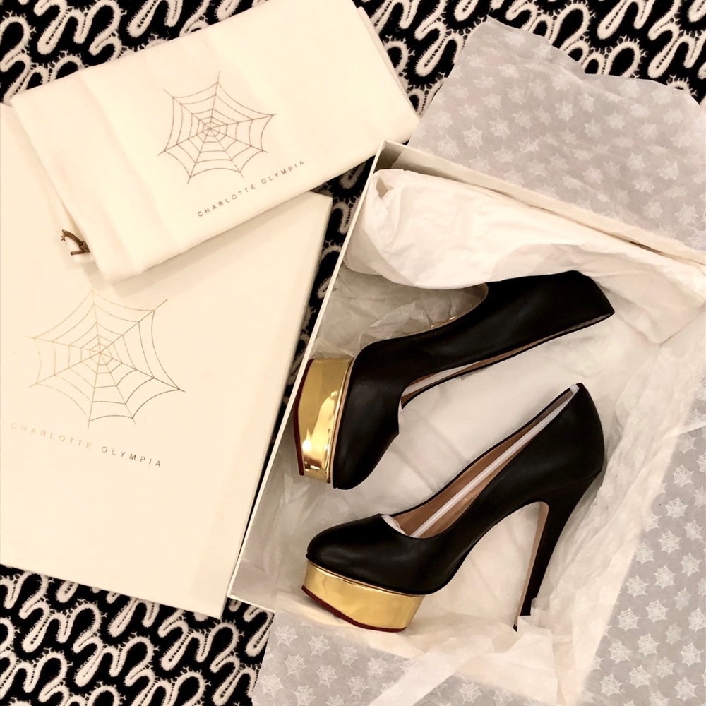 Charlotte Olympia Platform Pump Heel Gold Black